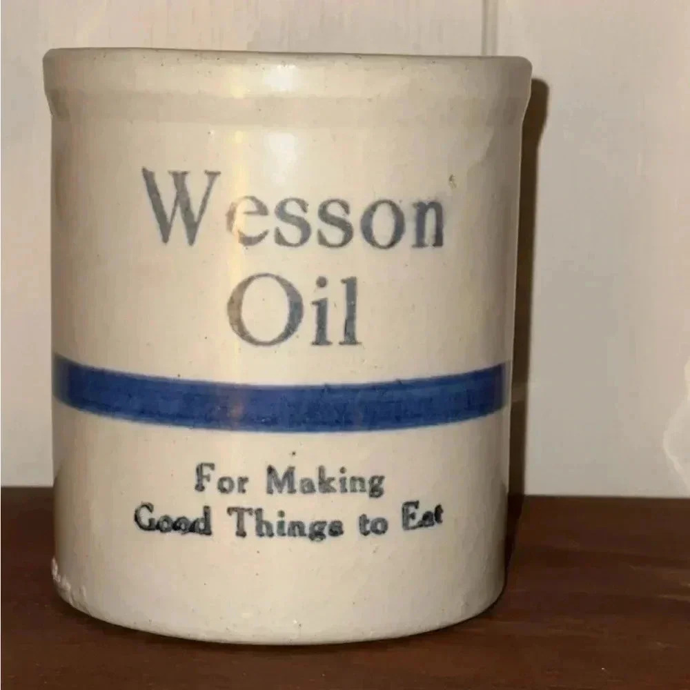 Vintage Wesson Oil crock kitchen utensil storage holder stoneware 20th century - Picture 3 of 16